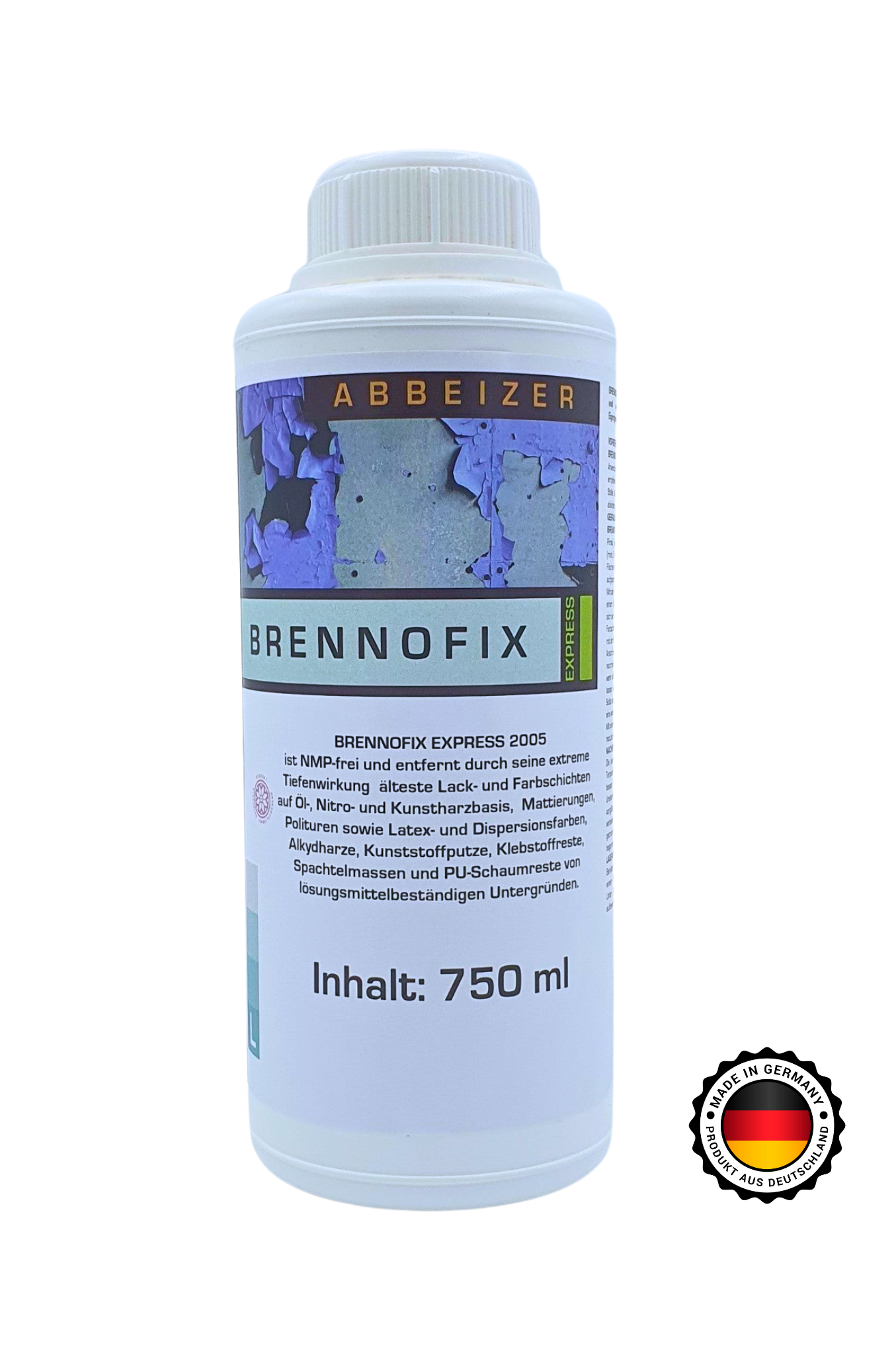 Weiße 750ml Abbeizer Flasche aus Plastik von BRENNOFIX
