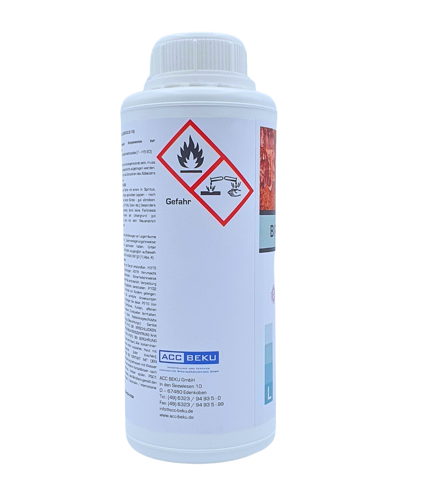 Rückseite der Weißen 700g Abbeizer Flasche von Brennofix Power