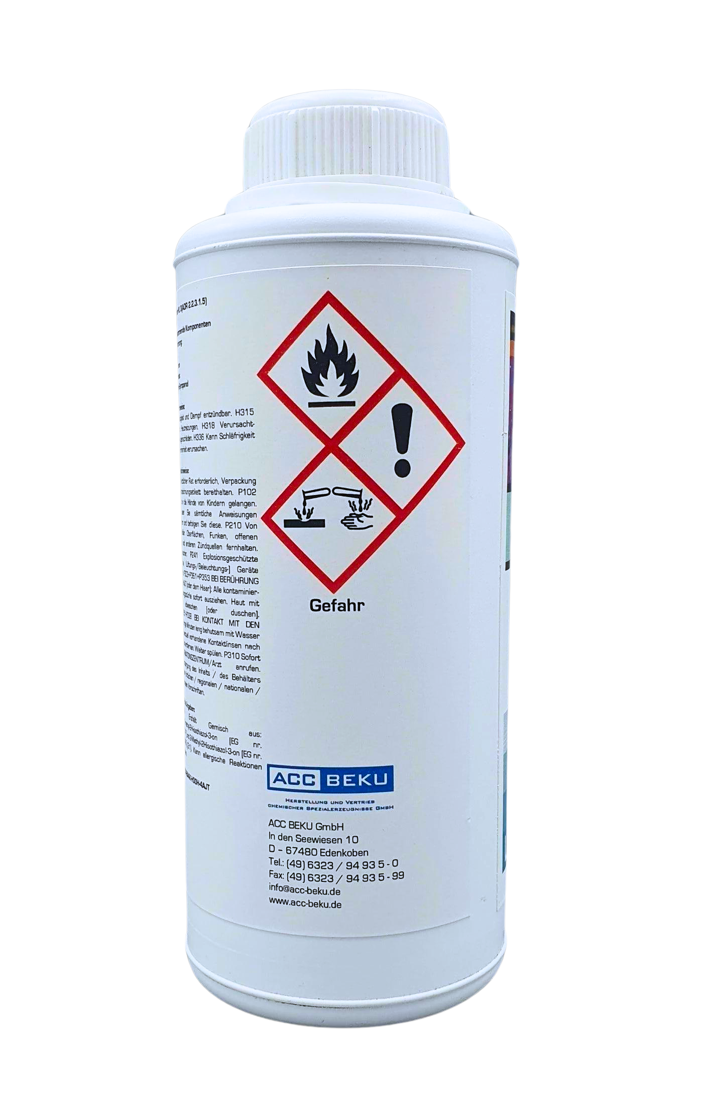 Rückseite mit Etikett auf einer Weißen 700ml Abbeizer Flasche von Brennofix Radikal