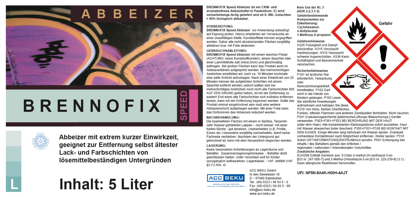 Brennofix Speed 700 ml Etikettentext Gebrauchsanweisung Abbeizer mit kurzer Einwirkzeit