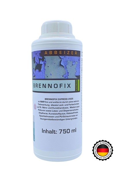 Weiße 750ml Abbeizer Flasche aus Plastik von BRENNOFIX 