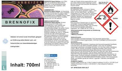 Brennofix Speed 700 ml Etikettentext Gebrauchsanweisung Abbeizer mit kurzer Einwirkzeit